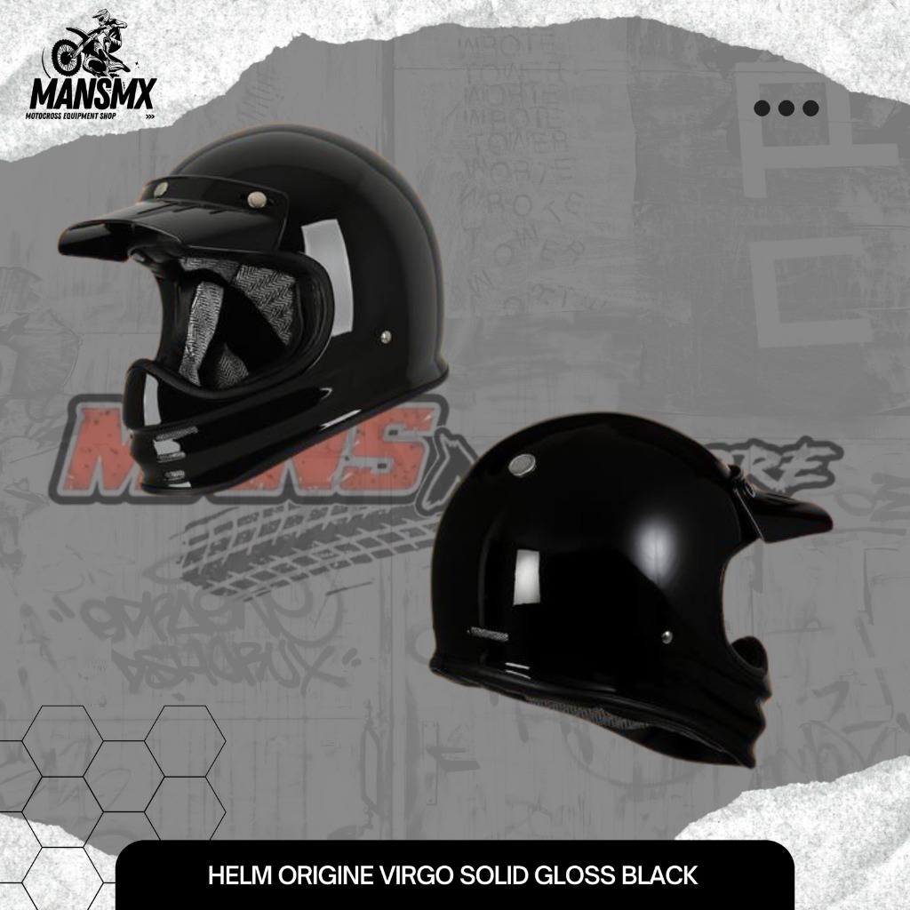 HELM ORIGINE VIRGO SOLID BLACK GLOSS FIBERGLASS ORIGINAL HELM ORIGINE FULL FACE