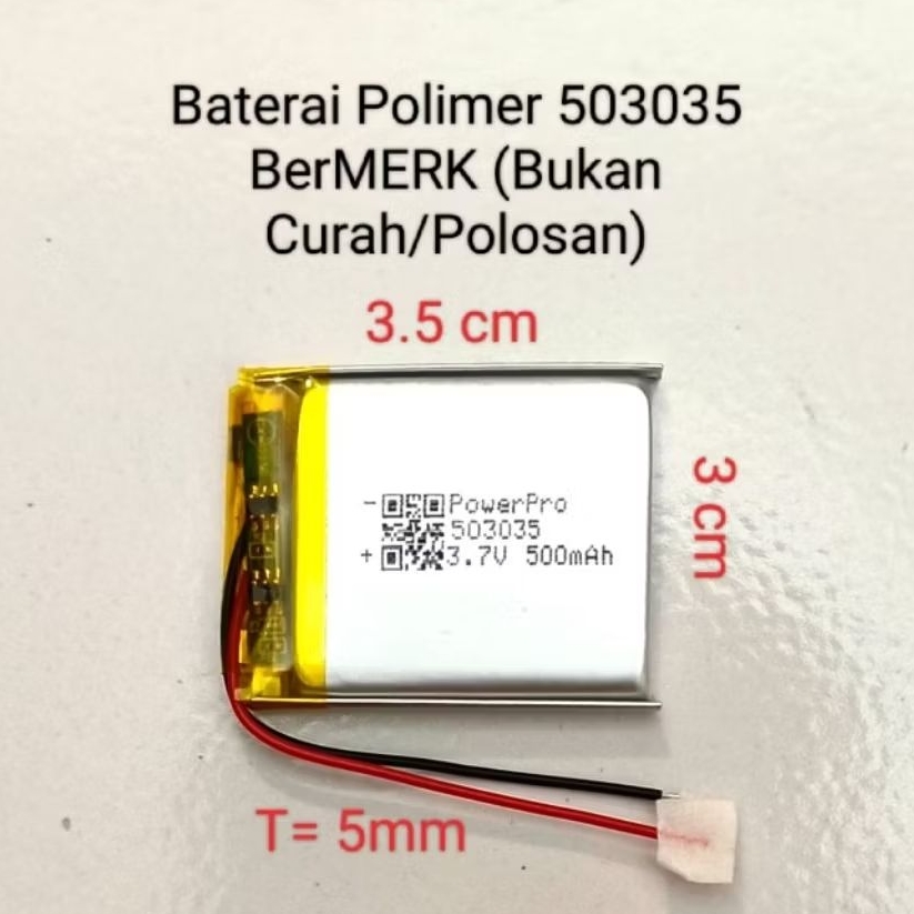 Baterai Polimer 503035 3.7V 500 mAh Polymer Batere Lipo Charge Batre