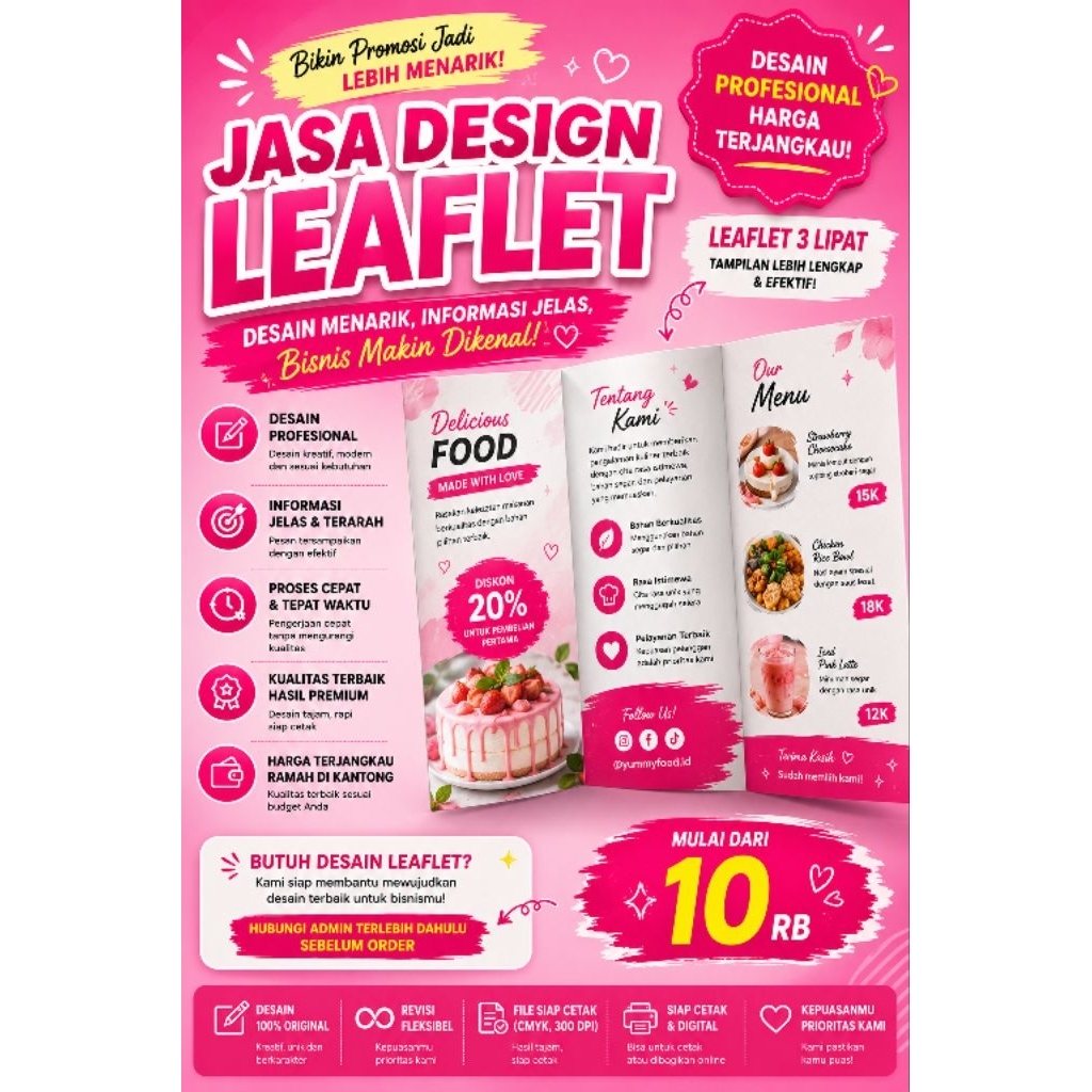 Jasa edit Leaflet untuk Makanan, brosur kegiatan, tugas kuliah, dll