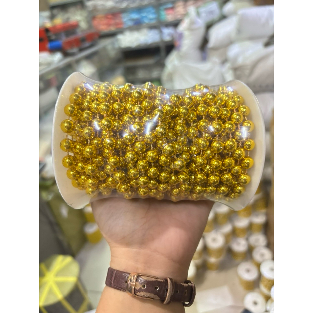 PER ROLL Diamond Mutiara Renteng Variasi Emas 5mm 8mm| Payet Mutiara Panjang