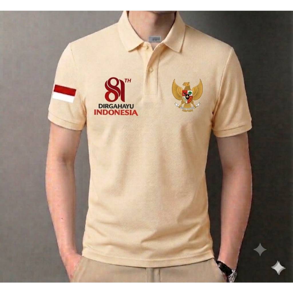 Kaos Polo Lengan Pendek Logo Garuda + 81th Kemerdekaan + Bendera Di Lengan / COD