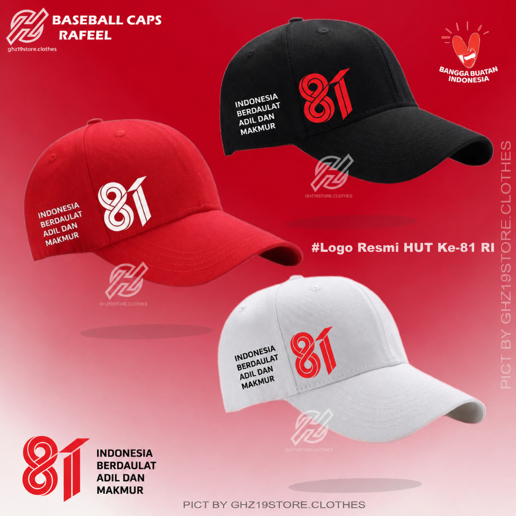 Topi Baseball Pria&Wanita Kemerdekaan Indonesia Distro Caps Merah putih Hut RI 81-TH 17 Agustus an 2
