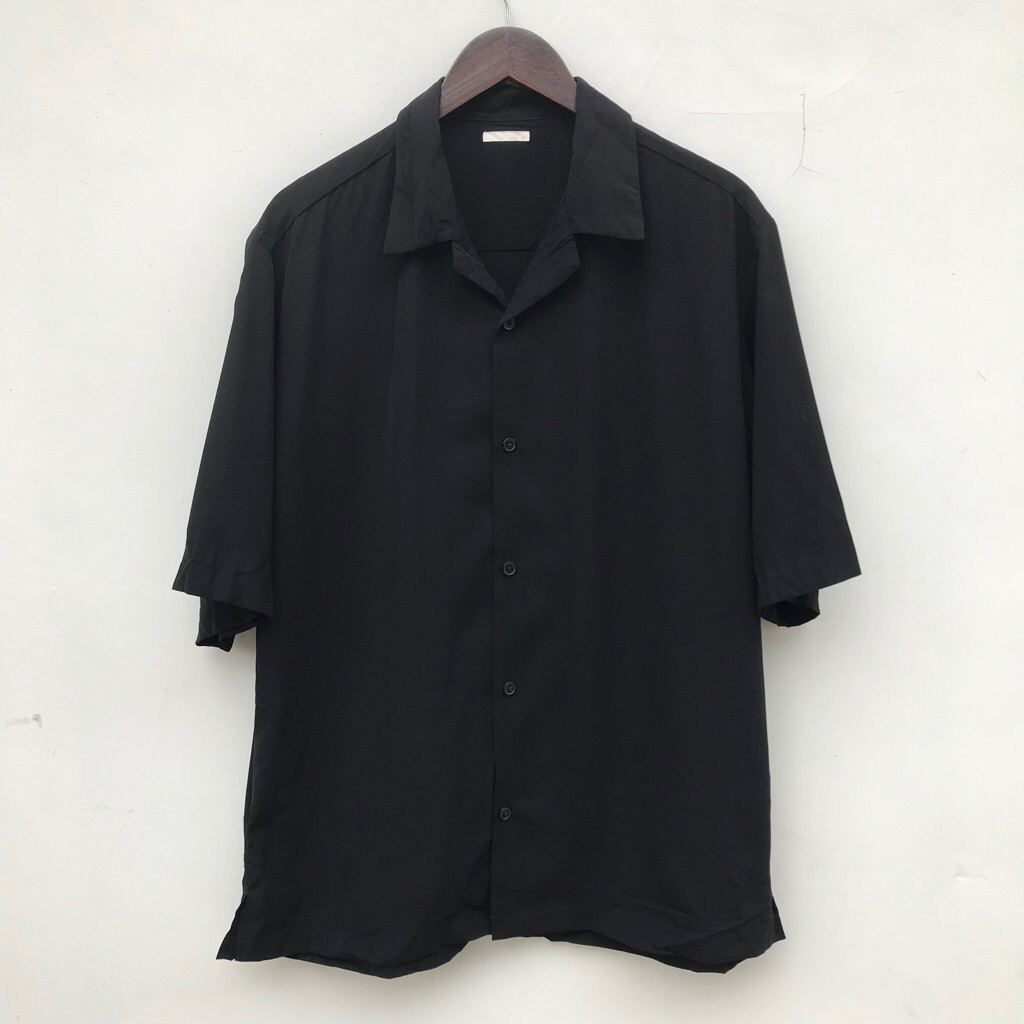 Kemeja Open Collar by Gu Uniqlo Relaxed 5/8 Sleeve Shirt Black sz Large