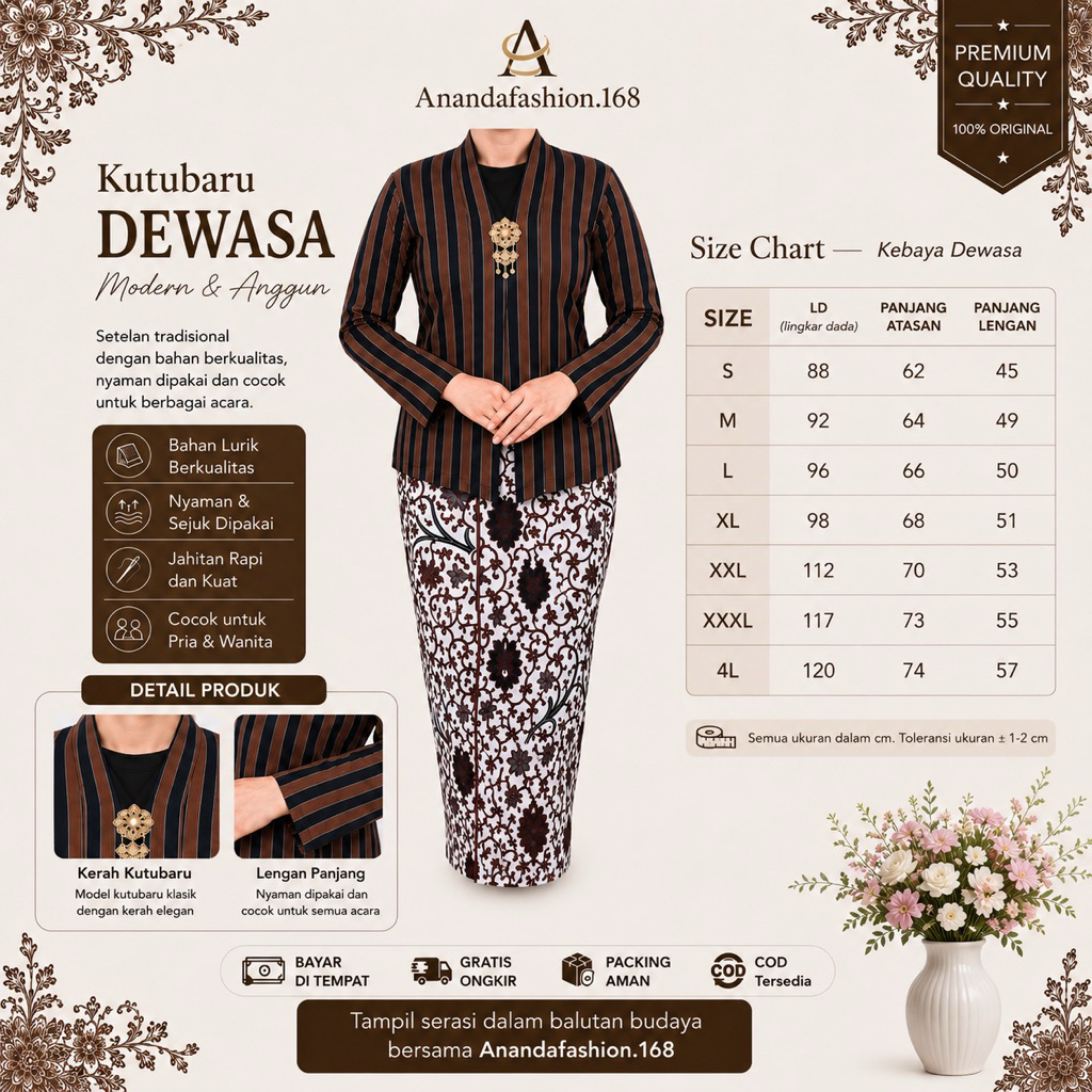 Ready Siap Kirim Baju Adat Jawa Lurik Kutubaru Wanita Dewasa Oversize S-4L Jumbo Baju Lurik Wanita K