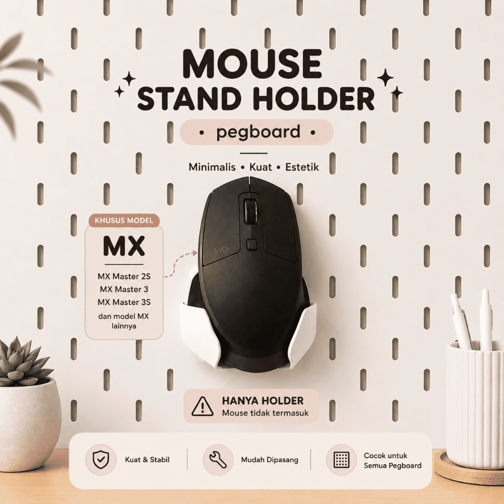 MX Mouse Stand Holder Pegboard | Aksesoris Stand Mouse dudukan  Model MX by Baselab Works