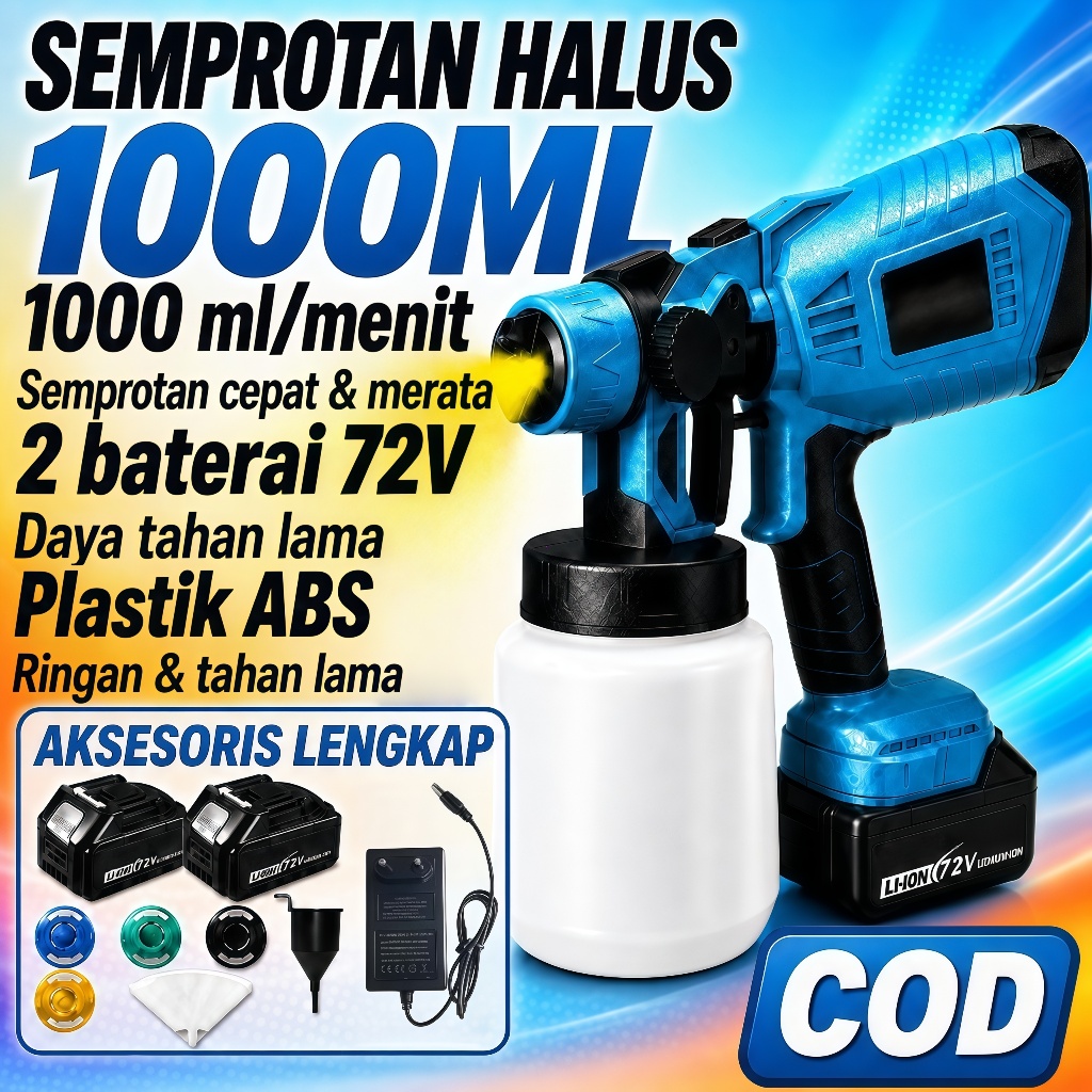 Electric Spray Gun Paint Mesin Cat 1000ML 72V Semprot Elektrik semprotCat Semprot Listrik High Power