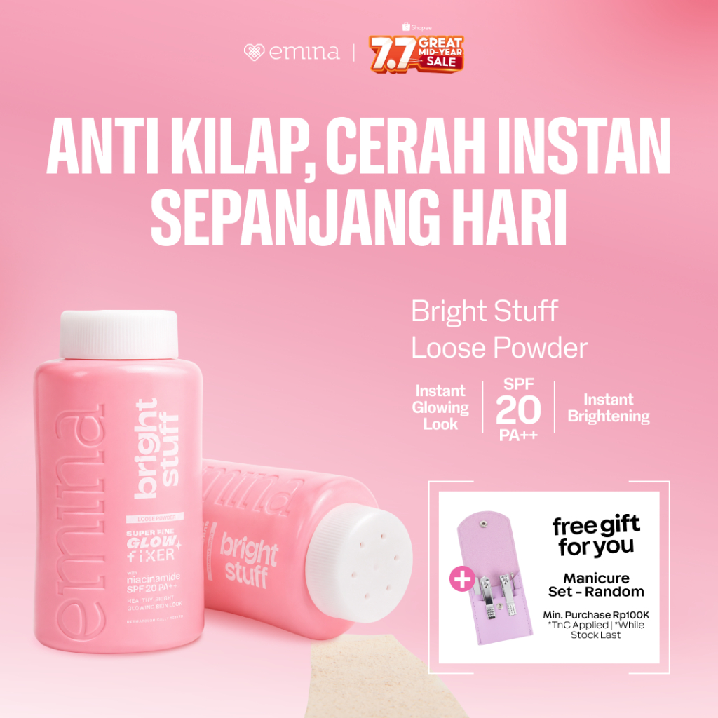 NEW Emina Bright Stuff Loose Powder 55 g - Bedak Tabur Cerah Instan, Hasil Matte, Oil Control