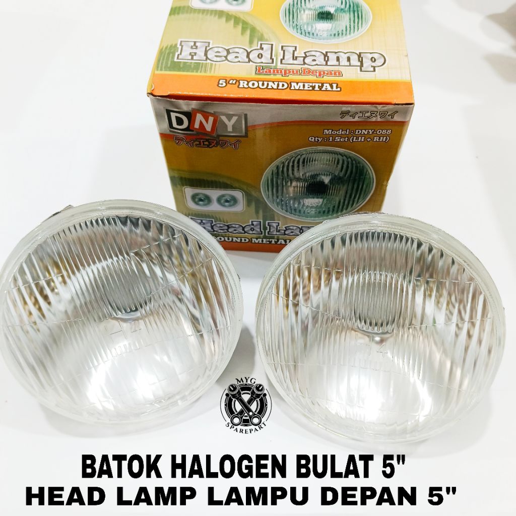 HEAD LAMP LAMPU HALOGEN H4 BULAT 5" INCH HARGA PER 1 SET KANAN DAN KIRI