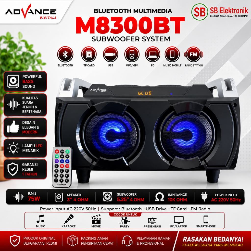 SPEAKER ADVANCE M8300BT (BLUETOOTH, USB, SD CARD,RADIO FM, COLOKAN MIC, REMOTE)