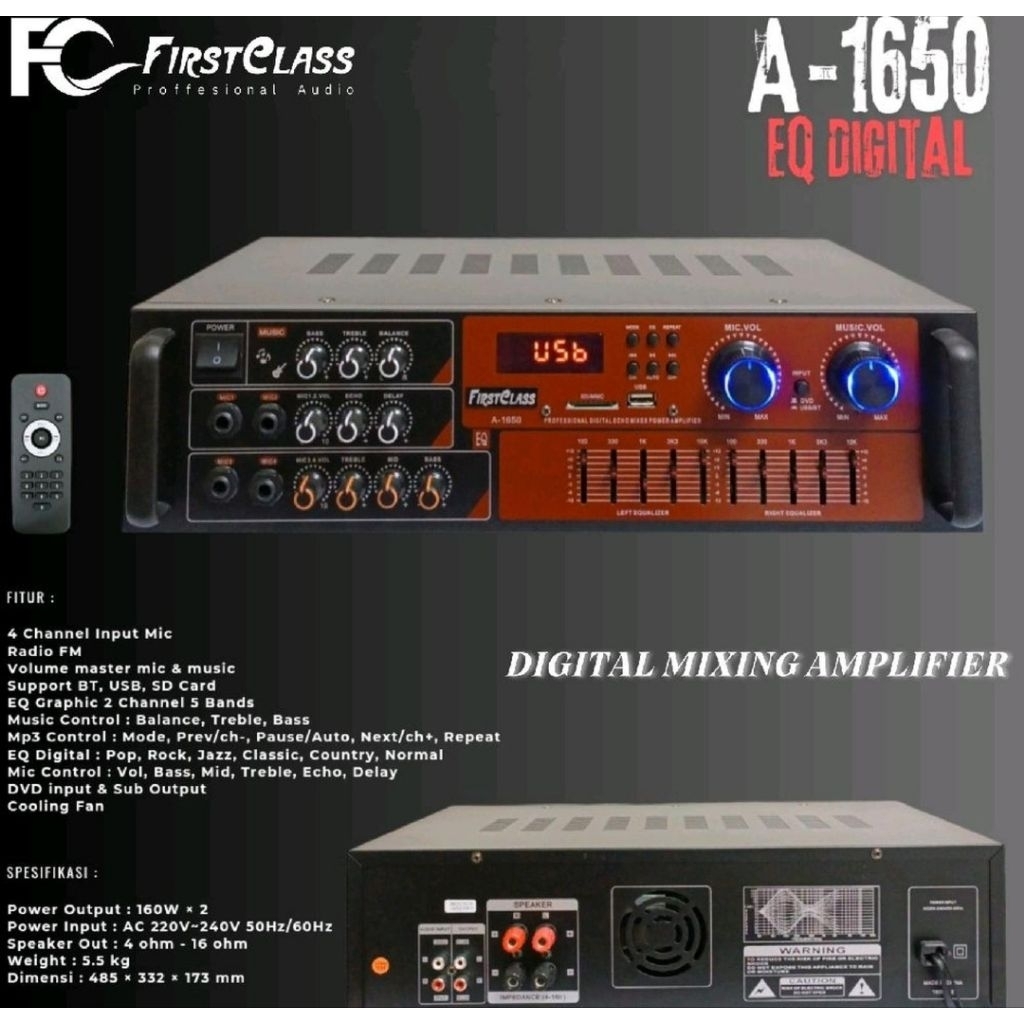 PROFESSIONAL DIGITAL ECHO MIXING AMPLIFIER FIRSTCLASS FCA1650 FCA-1650