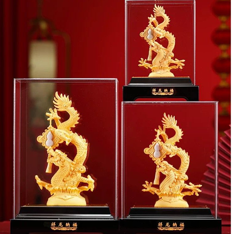 BAI GIFT PAJANGAN NAGA GIOK LAPIS EMAS 24K PATUNG NAGA GIOK HAMPERS TAHUN BARU IMLEK 2024