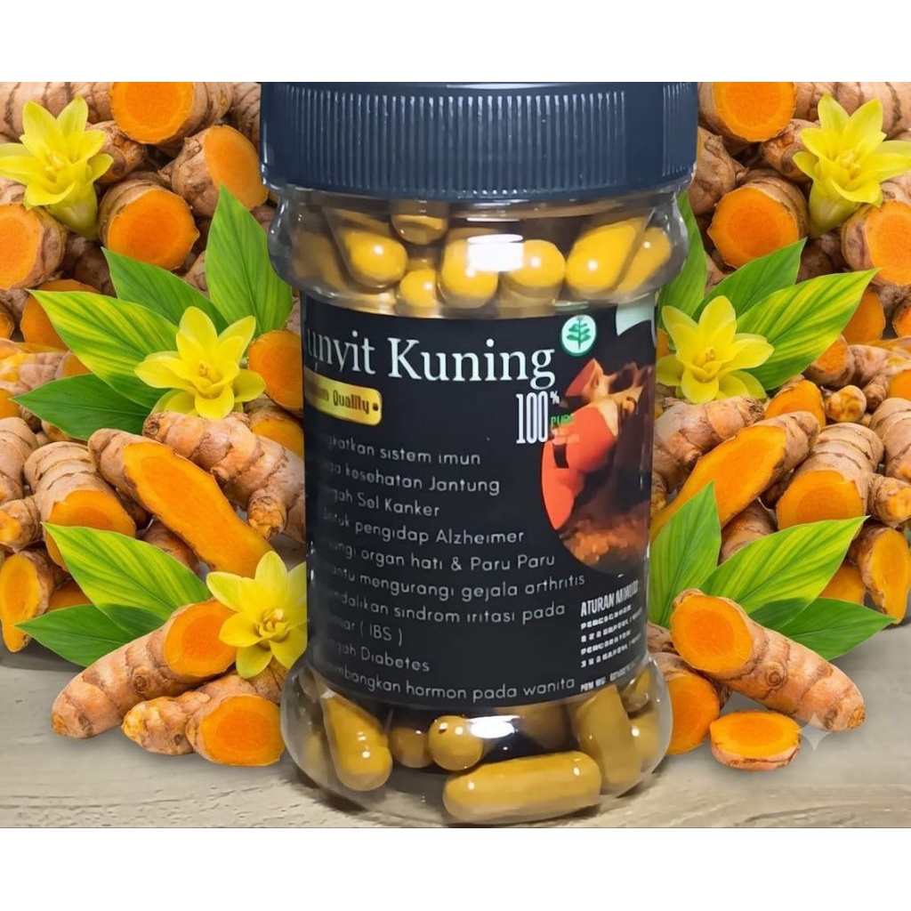 JAMU HERBAL KUNYIT KUNING BENTUK KAPSUL ISI100PCS/UNTUK SISTEM IMUN TUBUH,KESEHATAN JANTUNG,MENCEGAH
