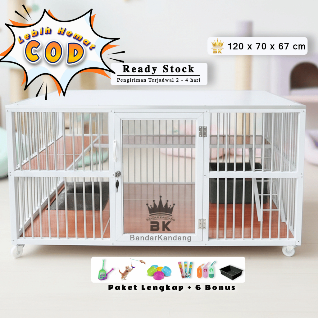 kandang kucing aluminium 1 pintu jumbo putih murah anti karat free aksesoris maincoon persiahimalaya