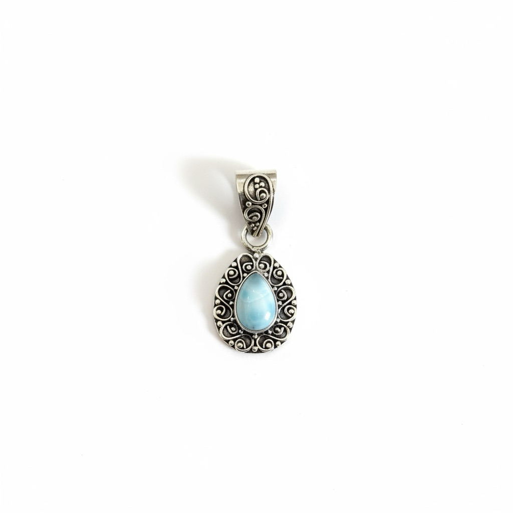 Liontin Perak 925 Dengan Batu Larimar | Pendant Silver 925 With Larimar Stone | Gatavy Jewelry | GJP
