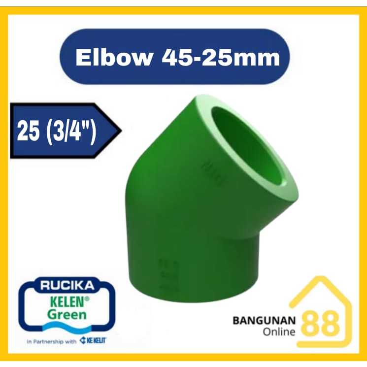 Rucika PPR Elbow 3/4" Inch 40mm Rucika Kelen Green Knee 45 Derajat 3/4" Inch