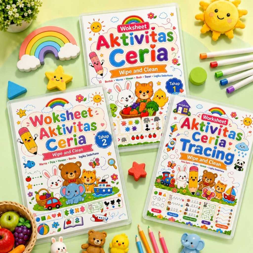 Buku Aktivitas Anak A4 Wipe Clean Map Clear Holder Worksheet Edukasi PAUD TK