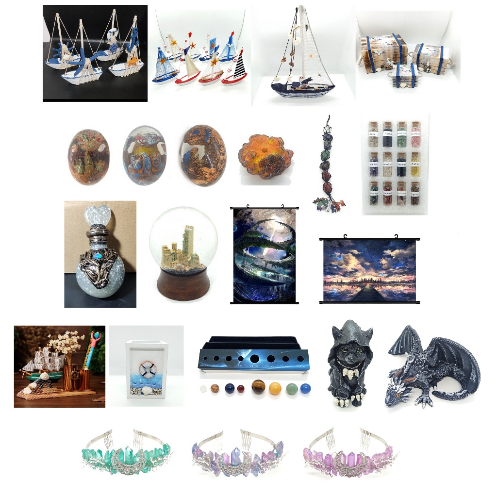 Pajangan decor kapal perahu kayu treasure chest dragon egg chakra batu kristal magic potion globe ap