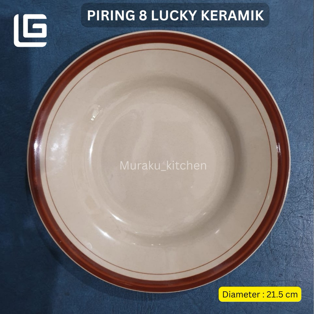 piring makan 8 lucky keramik / piring coklat