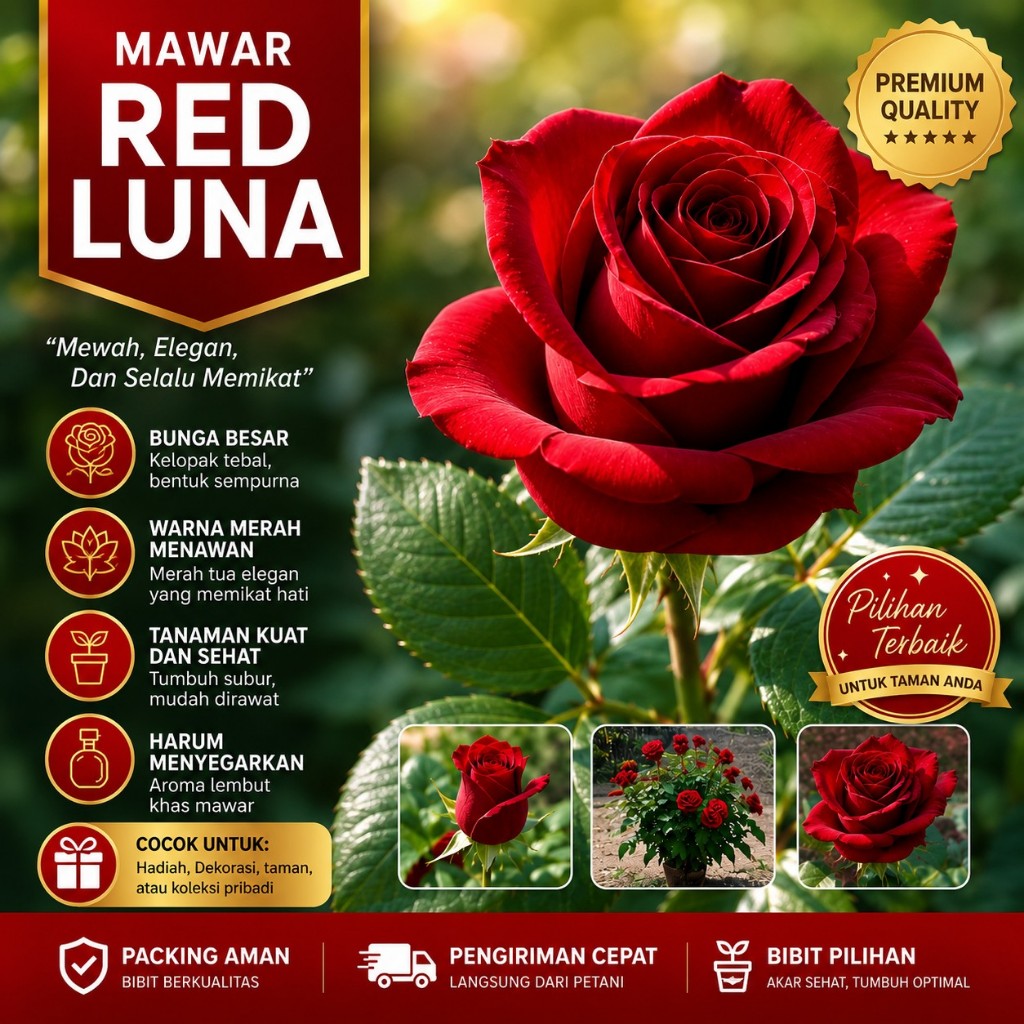 Tanaman Bunga Mawar Holland Red Luna Bibit Hidup Siap Tanam Mawar Merah Import Premium
