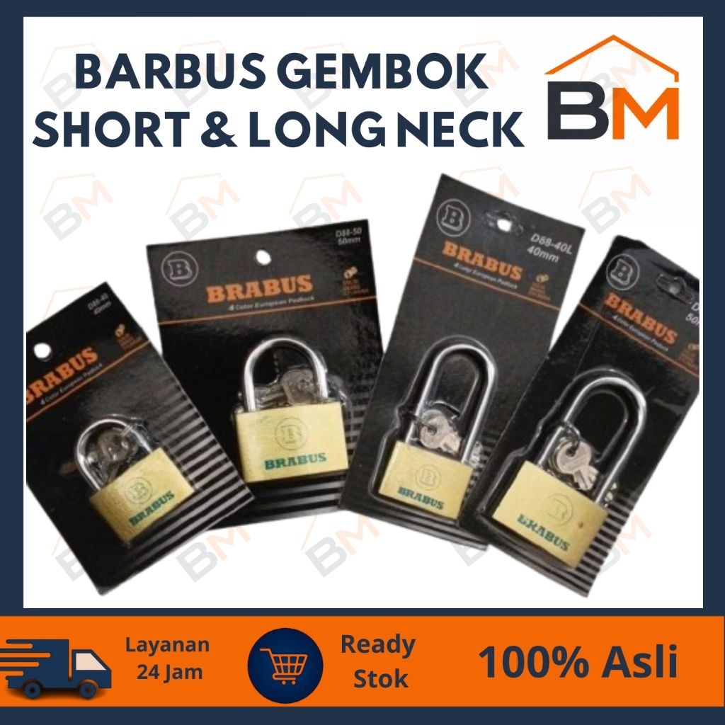 Gembok Pagar Brabus Ukuran 40mm dan 50mm dengan Tali Panjang dan Baja Tahan Karat