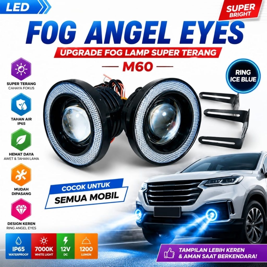 Foglamp LED Mobil 89MM Angel Eyes Projector Toyota Avanza Calya Agya Daihatsu Sigra