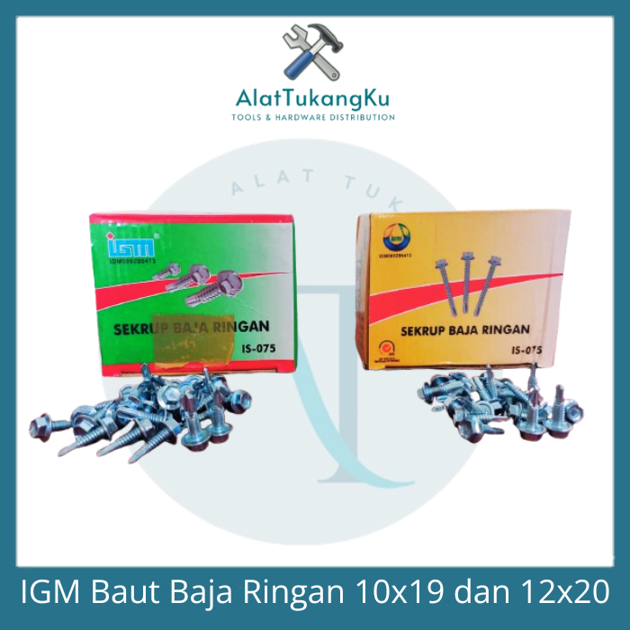 IGM Baut Baja Ringan Baut Holo Kanal C Putih Per Kotak Ukuran 10x19 dan 12x20