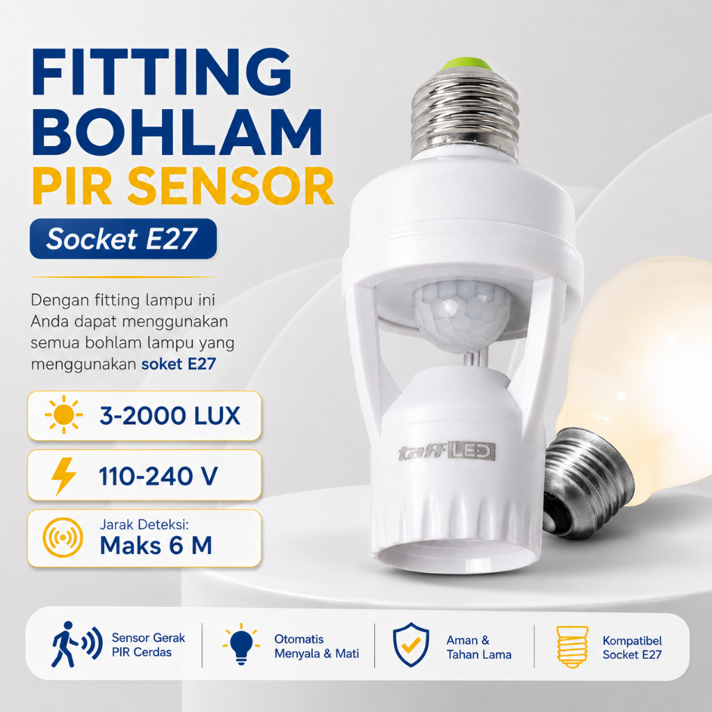 Fitting Lampu Sensor Gerak PIR Otomatis E27 Dudukan Bohlam LED Sensor Manusia 60W