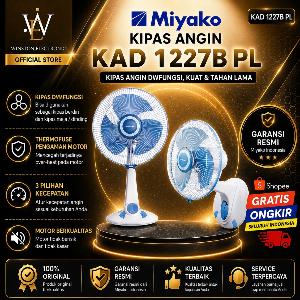 Miyako KAD 1227B Kipas Angin Meja/Dinding