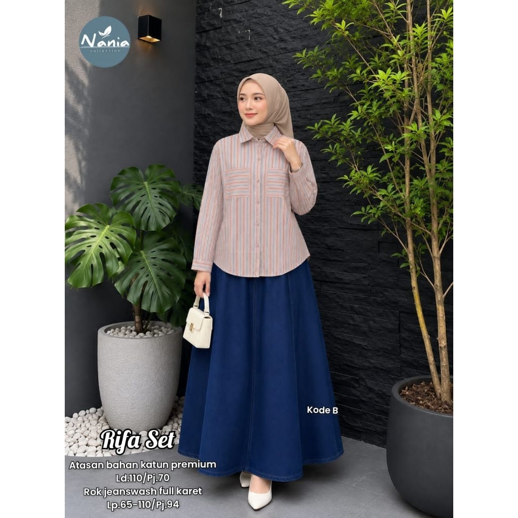 COD Riifa set //Lini set ori Nania store// set kemeja dan rok jeans