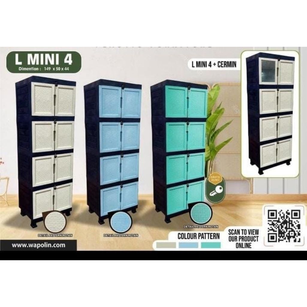 LEMARI SUSUN 4 MERK WAPOLIN GRATIS KACA