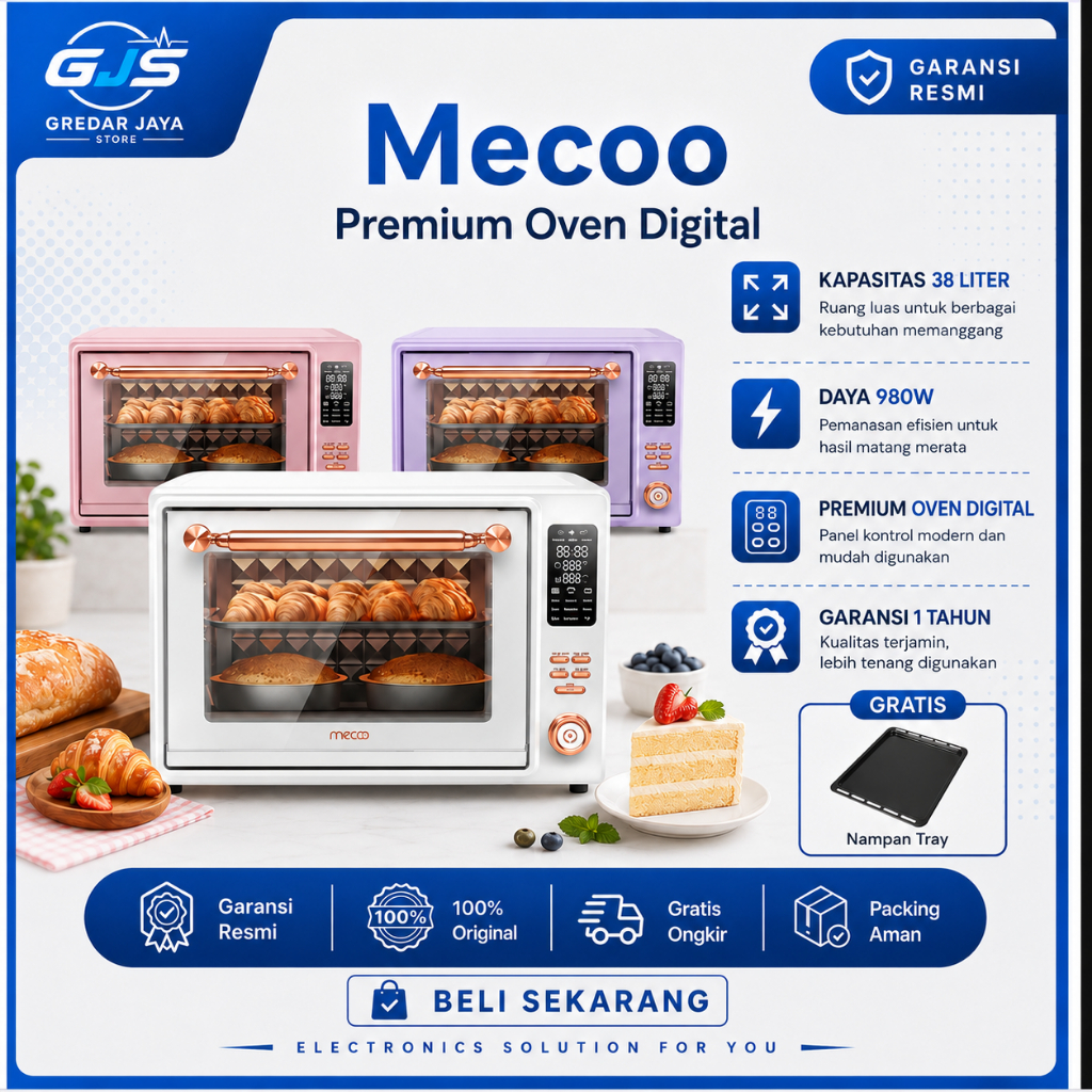 MECOO Aesthetic Premium Digital Oven Listrik 980 Low Watt 38 Liter Smart LED Air Fryer / MC4002