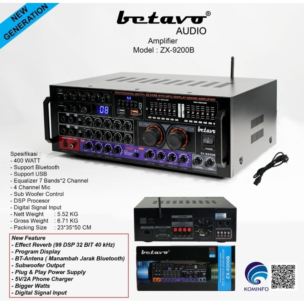 AMPLI BETAVO ZX-9300B AMPLIFIER BLUETOOTH 400 WATT