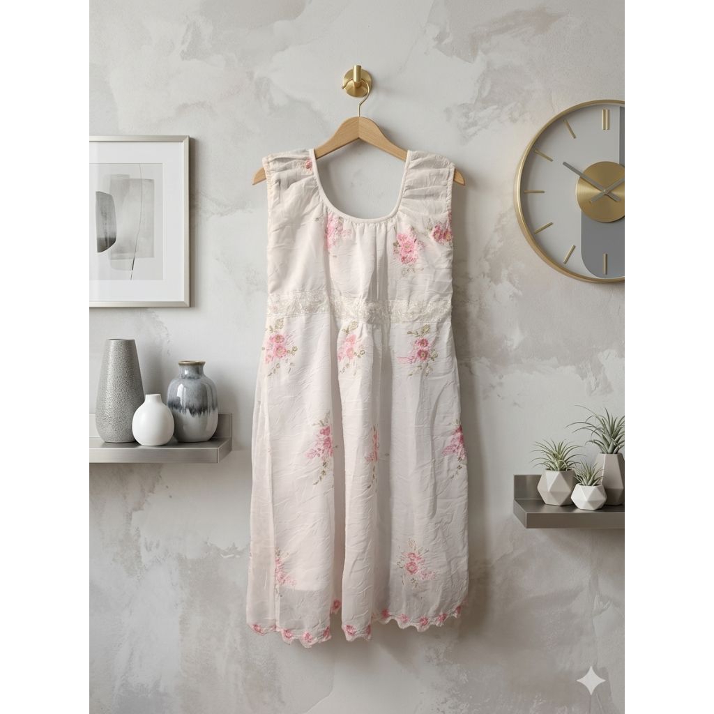​[PRELOVED] Dress Ibu Hamil Bordir Bunga / Maternity Midi Dress Vintage