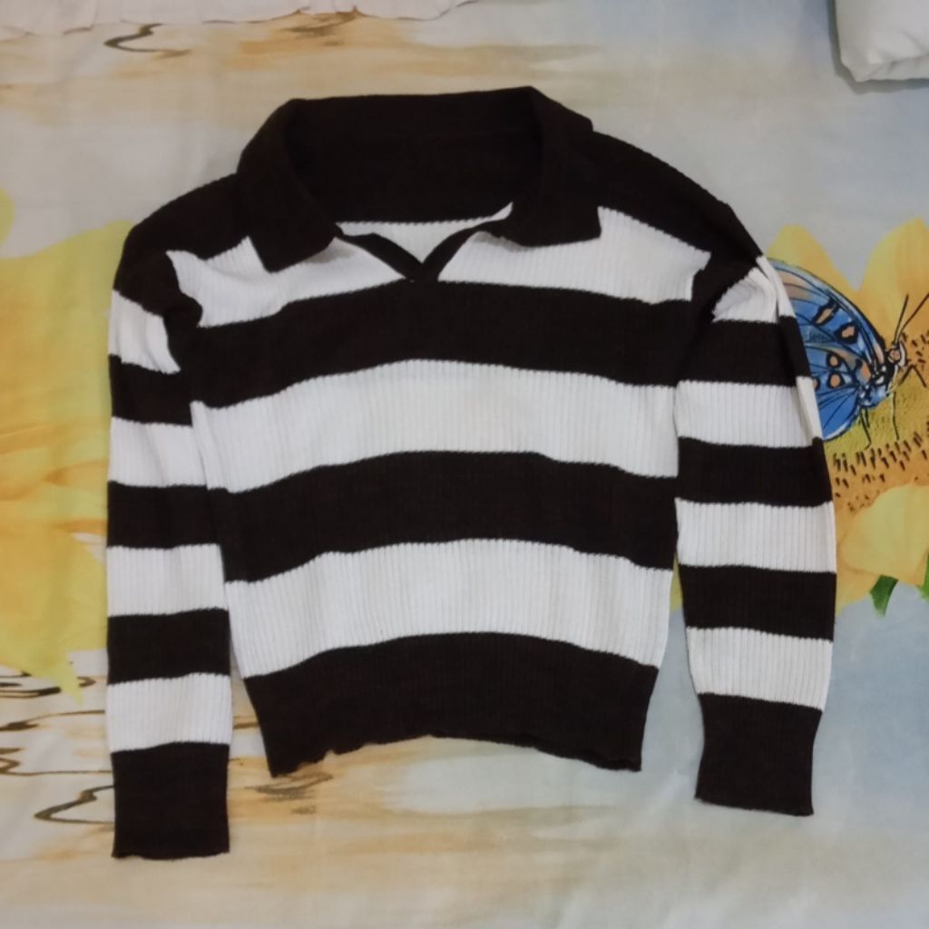 Atasan Sweater Rajut Hitam Putih Wanita