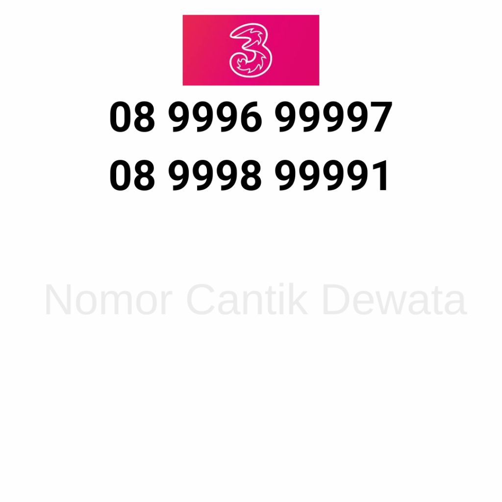 Nomor Cantik Three Seri Triple Kwarter 999 9999, Kartu Perdana Three Cantik, Nomer Cantik Three