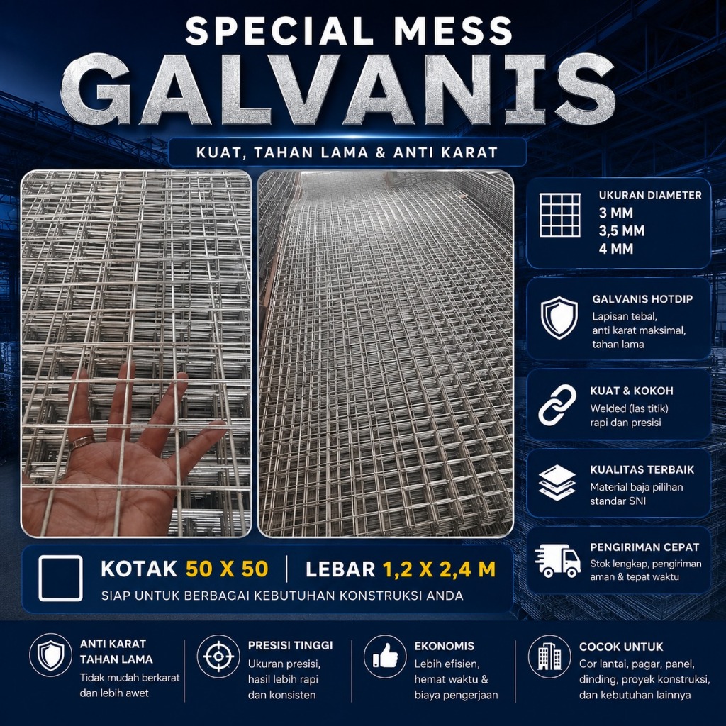 Yellowmarket Wiremesh Galvanis 50 Mm X 50 Mm Kawat Loket Galvanis 50 Mm X 50 Mm (1,2 X 2,4)