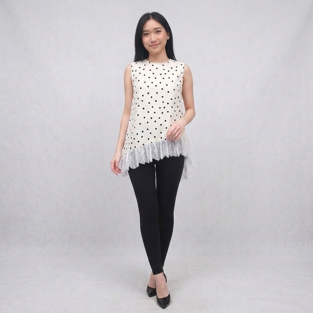 Delova Wardrobe - INNER SATIN POLKADOT & POLOS RENDA Atasan Premium Silk Tanpa lengan Kerah Bulat Daleman Bahan Satin