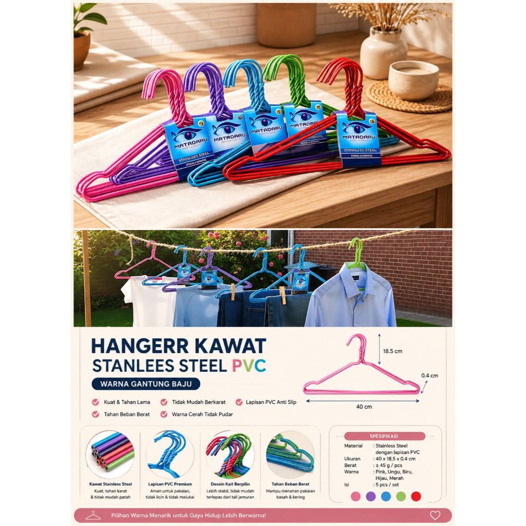 COATING HANGER BAJU STAINLESS ANTI KARAT ( 10 PCS )