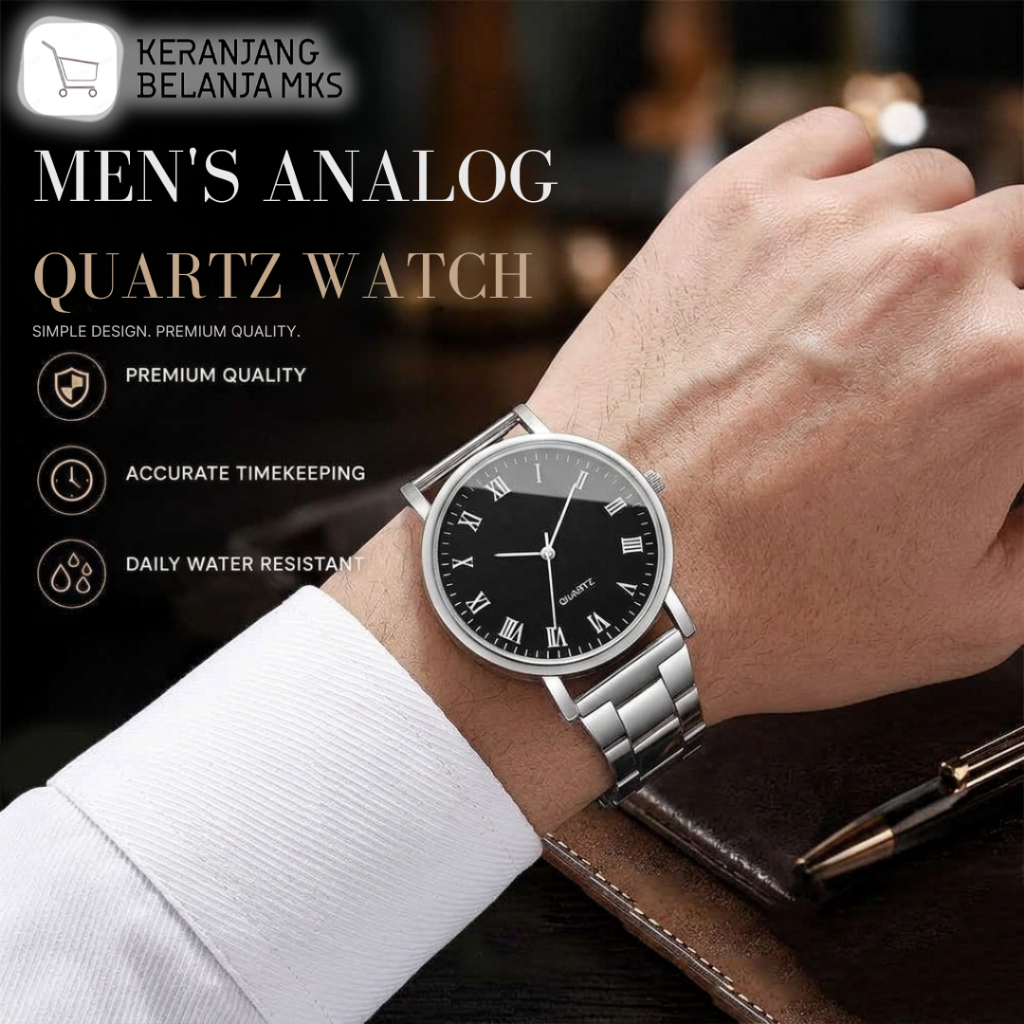 Jam Tangan Analog Pria Elegant Quartz Stainless Steel 38mm