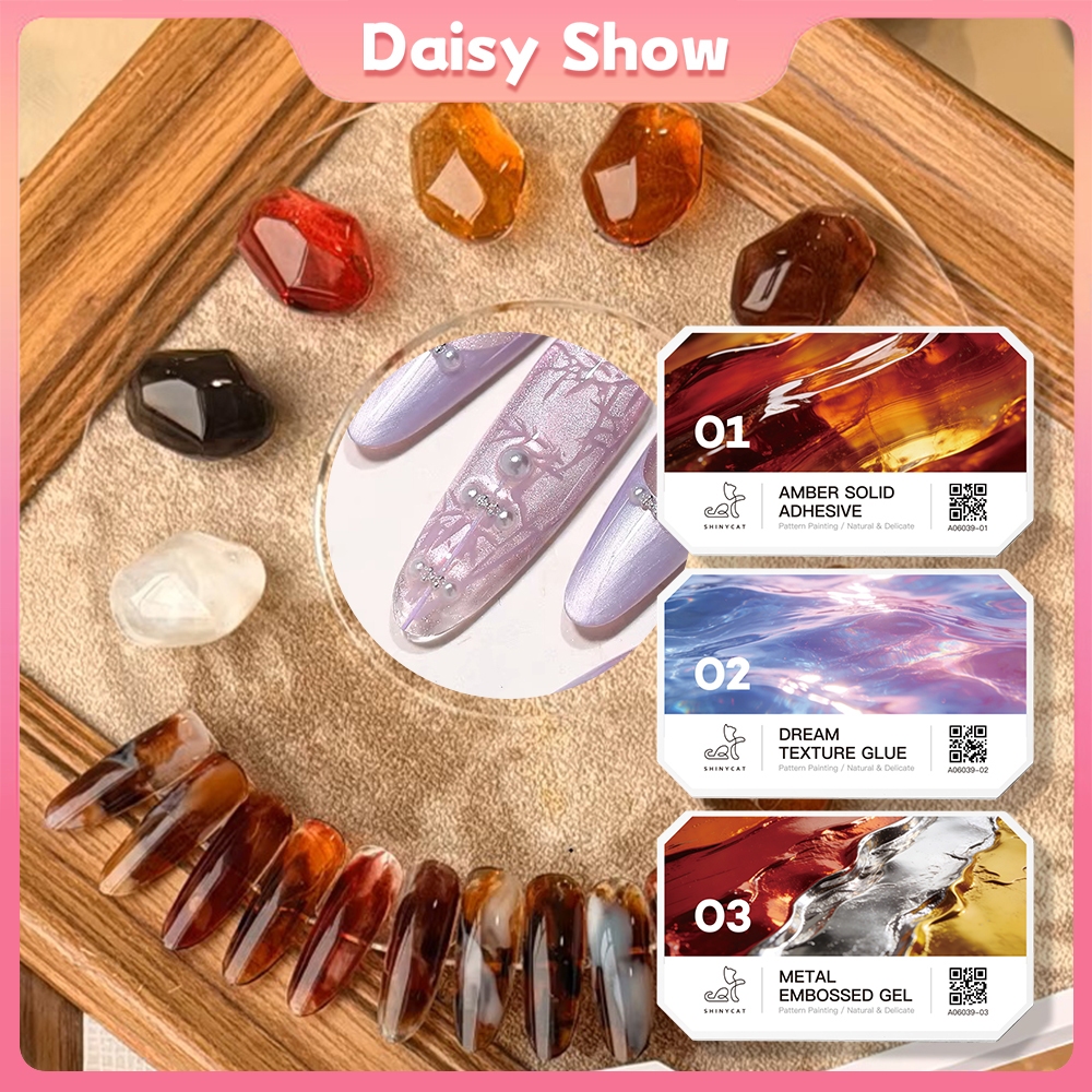 Set Gel Kuku 6 Grid Model Baru Aurora Silk Tekstur 3D, Gel Mutiara Kaca & Metal Emboss Untuk Nail Ar