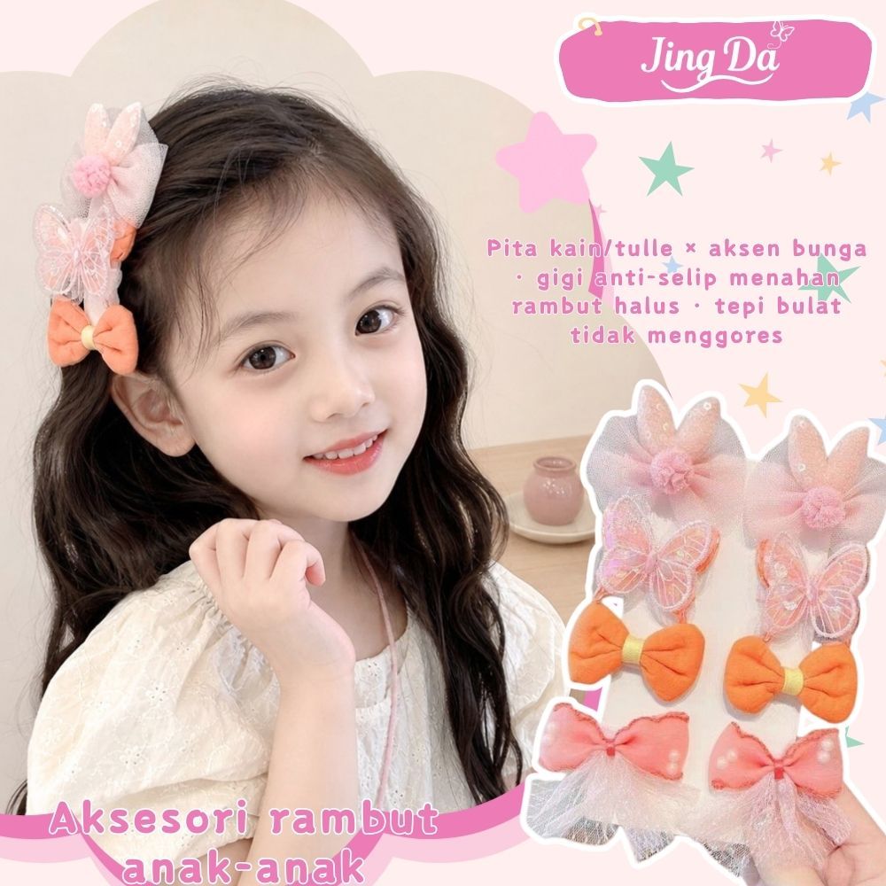 Jingda-Set jepit rambut anak gaya Korea, penutup jepit rambut dari kain, tidak merusak rambut, aman 