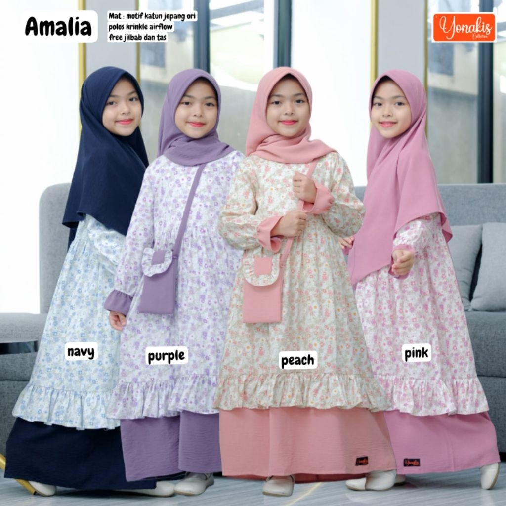 Amelia syar'i kids by Yonakis | gamis muslim anak perempuan set jilbab | dress katun muslim anak per