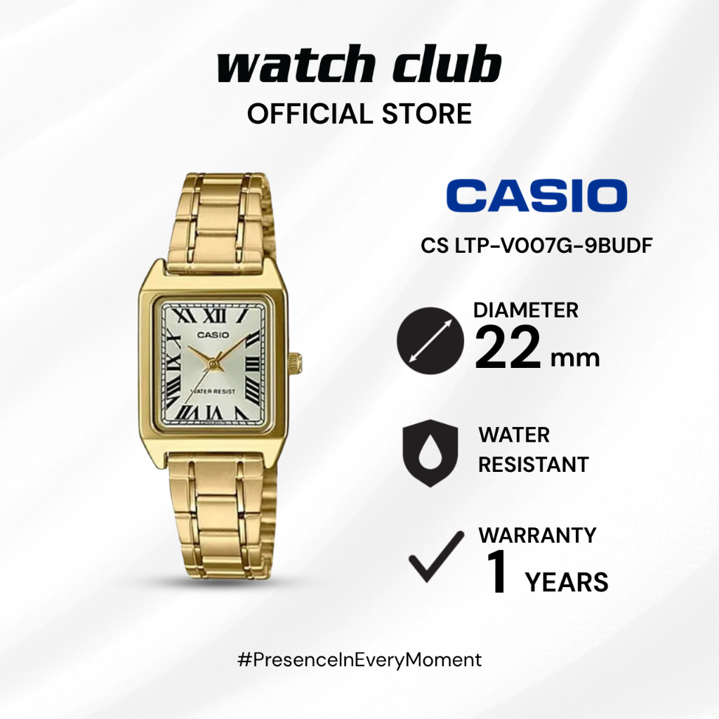 Casio - Jam Tangan WANITA Tali Stainless Steel CASIO Tank LTP-V007G-9BUDF