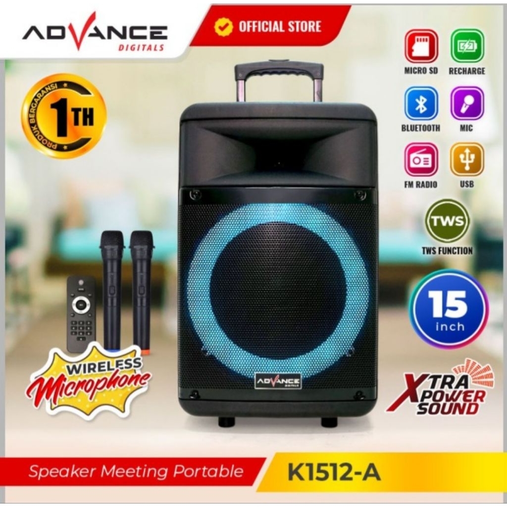 Speaker Portable Bluetooth Advance K1512-A Free 2 Mic/Speaker Advance K1512A ORI