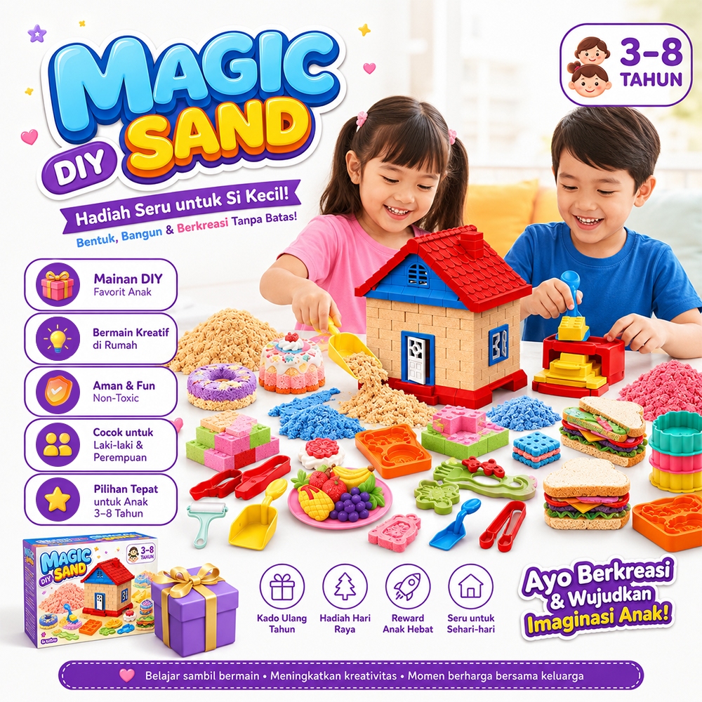 BABYCOLOR Pasir Ajaib Mainan Anak Dan Cetakan Magic Sand Mainan Pasir Ajaib Main Anak 1 Set Lengkap