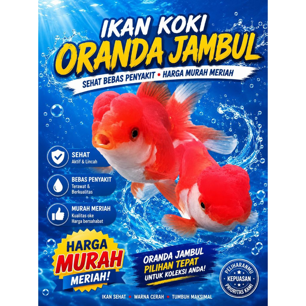 ikan koki oranda jambul cherry red white top