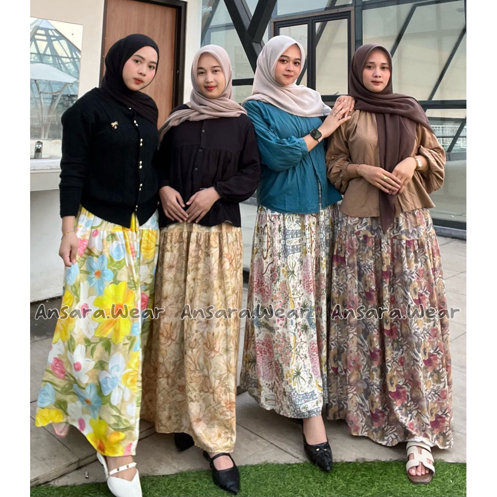 Floral Skirt Rok Motif Bunga RAYON/ FLORAL SKIRT / KOREAN STYLE / ROK SUSUN