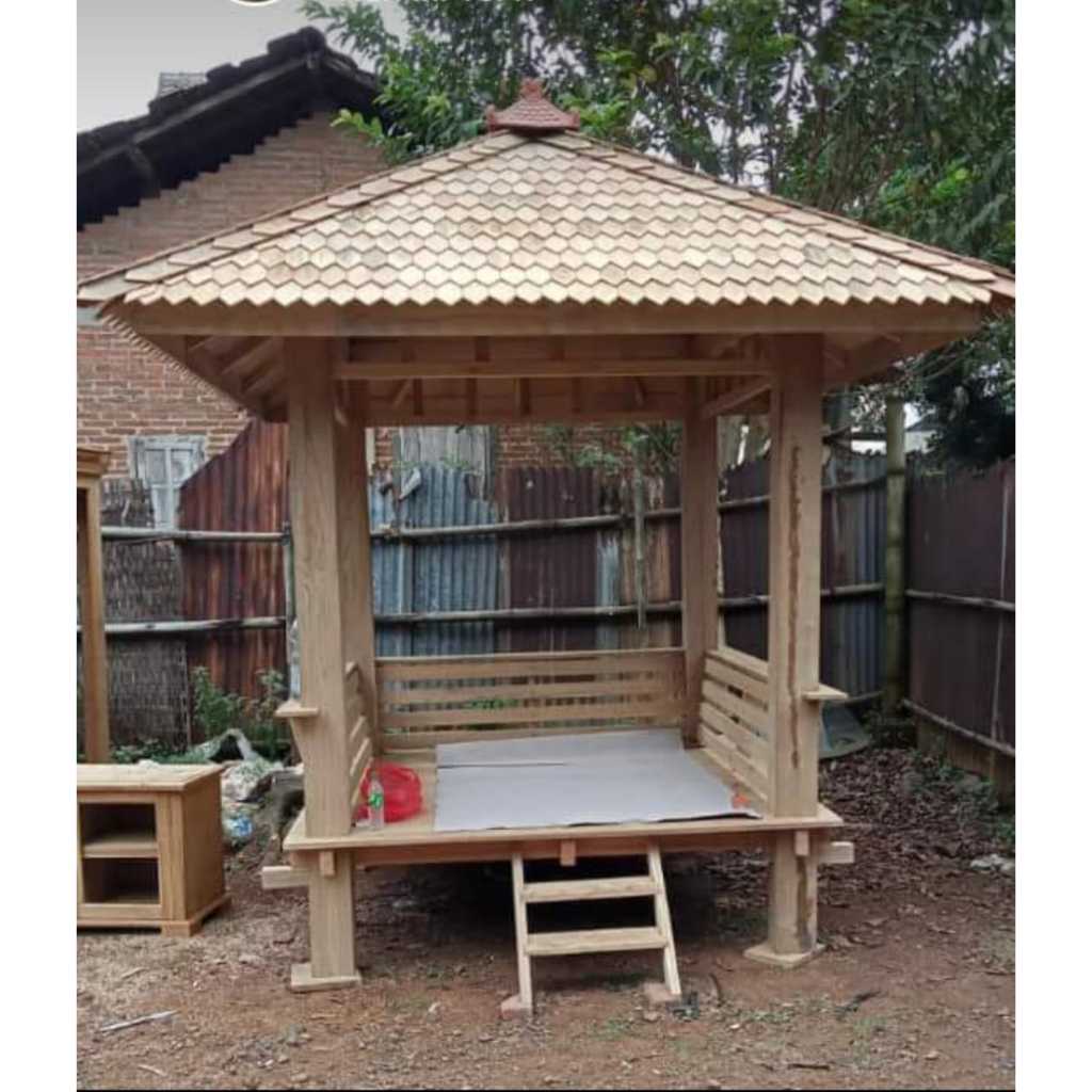 GAZEBO TAMAN KAYU JATI MINIMALIS | GAZEBO PARGOLA TAMAN MINIMALIS | GAZEBO MINIMALIS TERMURAH