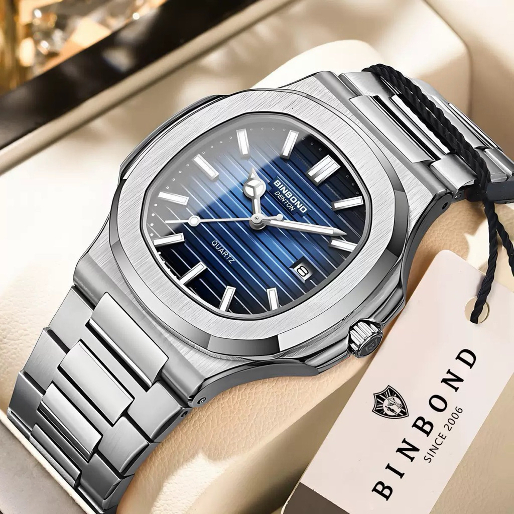 BINBOND B1885 Jam Tangan Pria Original Binbond Waterproof Jam Tangan Square Quartz Movement Terbaru 