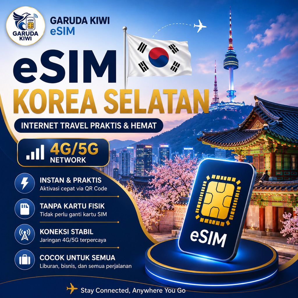 Garuda Kiwi eSIM Korea Selatan | 3GB-30GB | 3-30 Hari | 4G/5G | QR Instan | Travel Korea